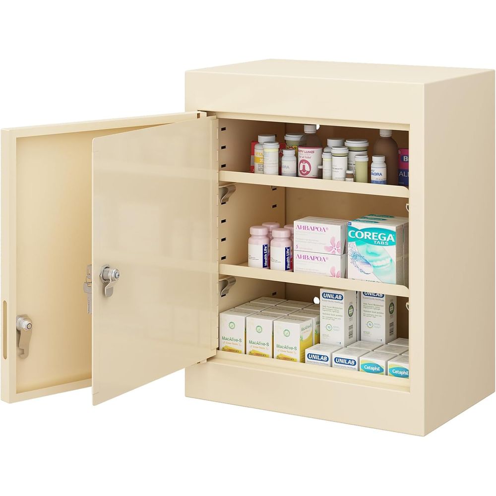 Medicine Cabinet Lock - Double Door, Dual Key Lock Steel